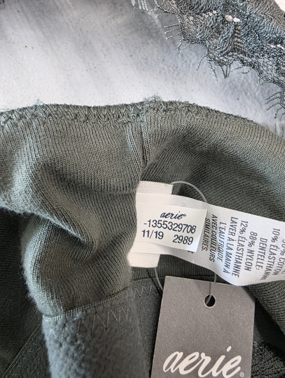 Aerie Lace-Trim Ribbed Bralette in Sage Green - Picture 8 of 12